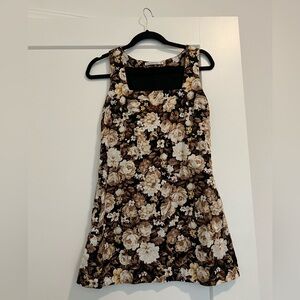 Abercrombie & Fitch Womens Tan Floral Linen-Blend Wide Strap Mini Dress